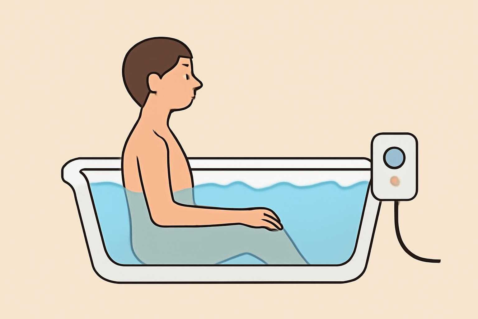 電気風呂に正しい姿勢で安全に入浴している人の側面図