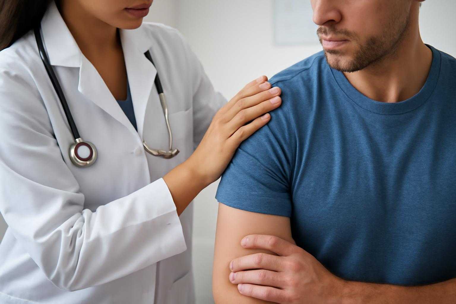医師の診察を受ける患者、健康状態をチェックしている場面