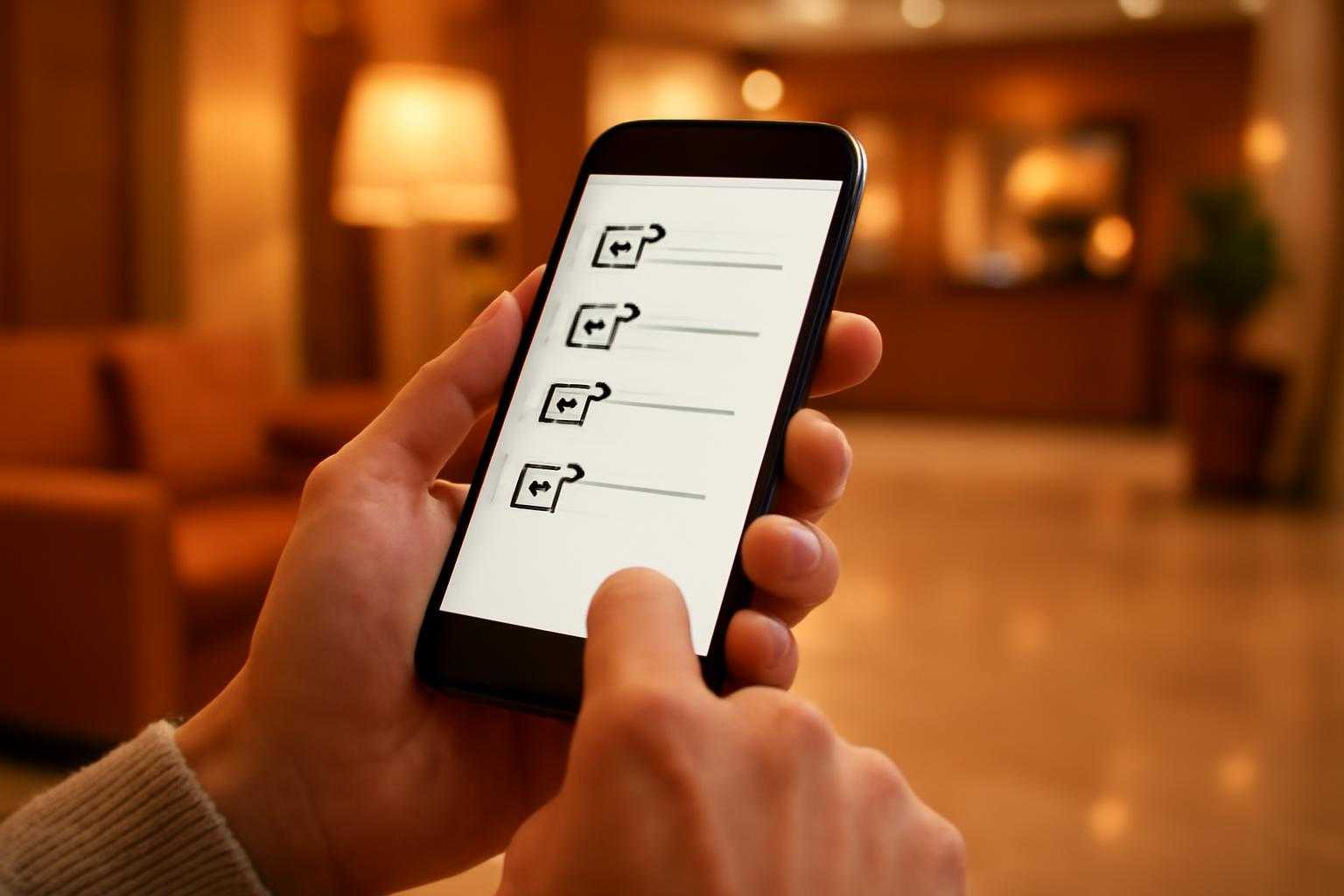 チェックリストを確認する旅行者のスマートフォン画面
